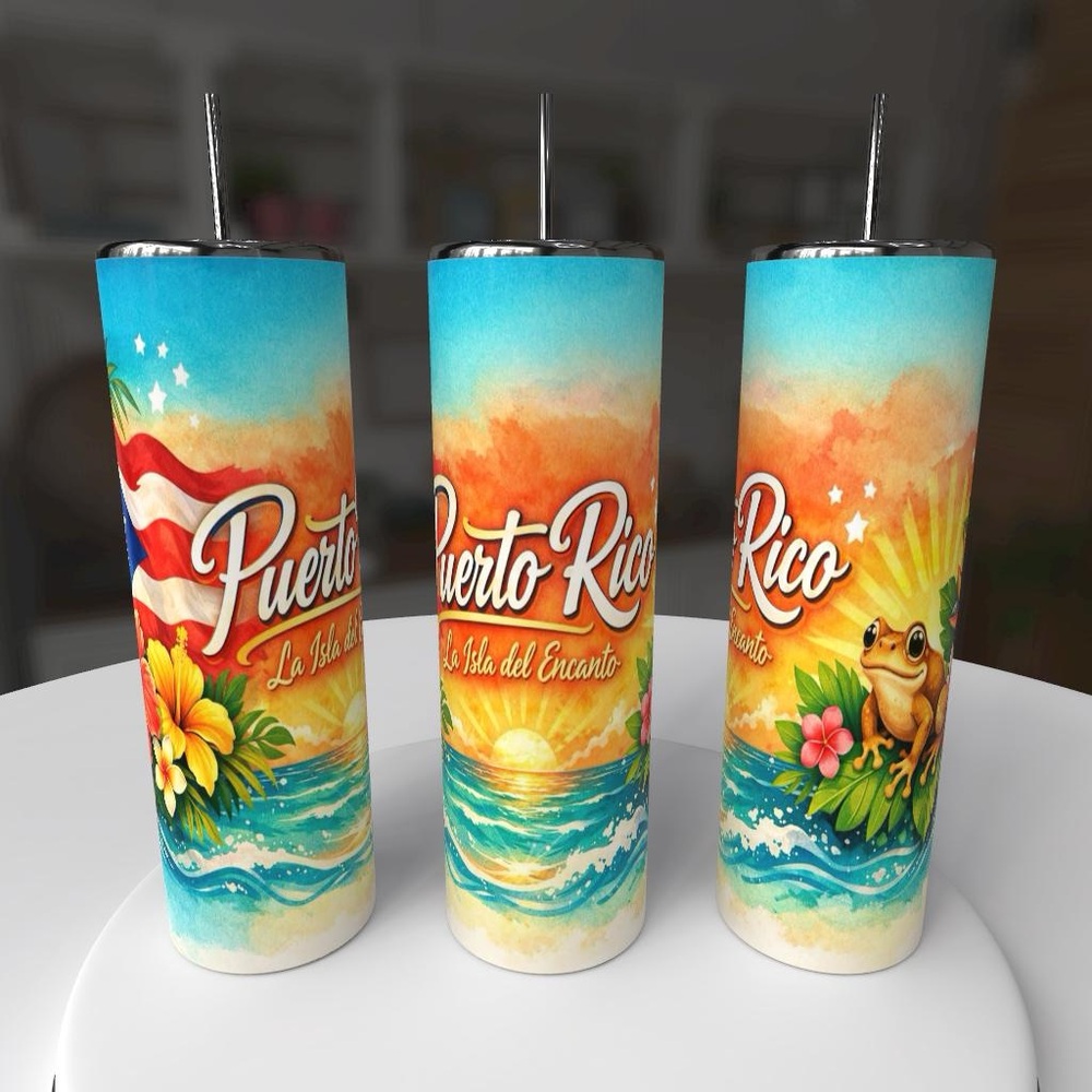 Puerto Rico Themed Party Tumblers - Vibrant Multicolor Design